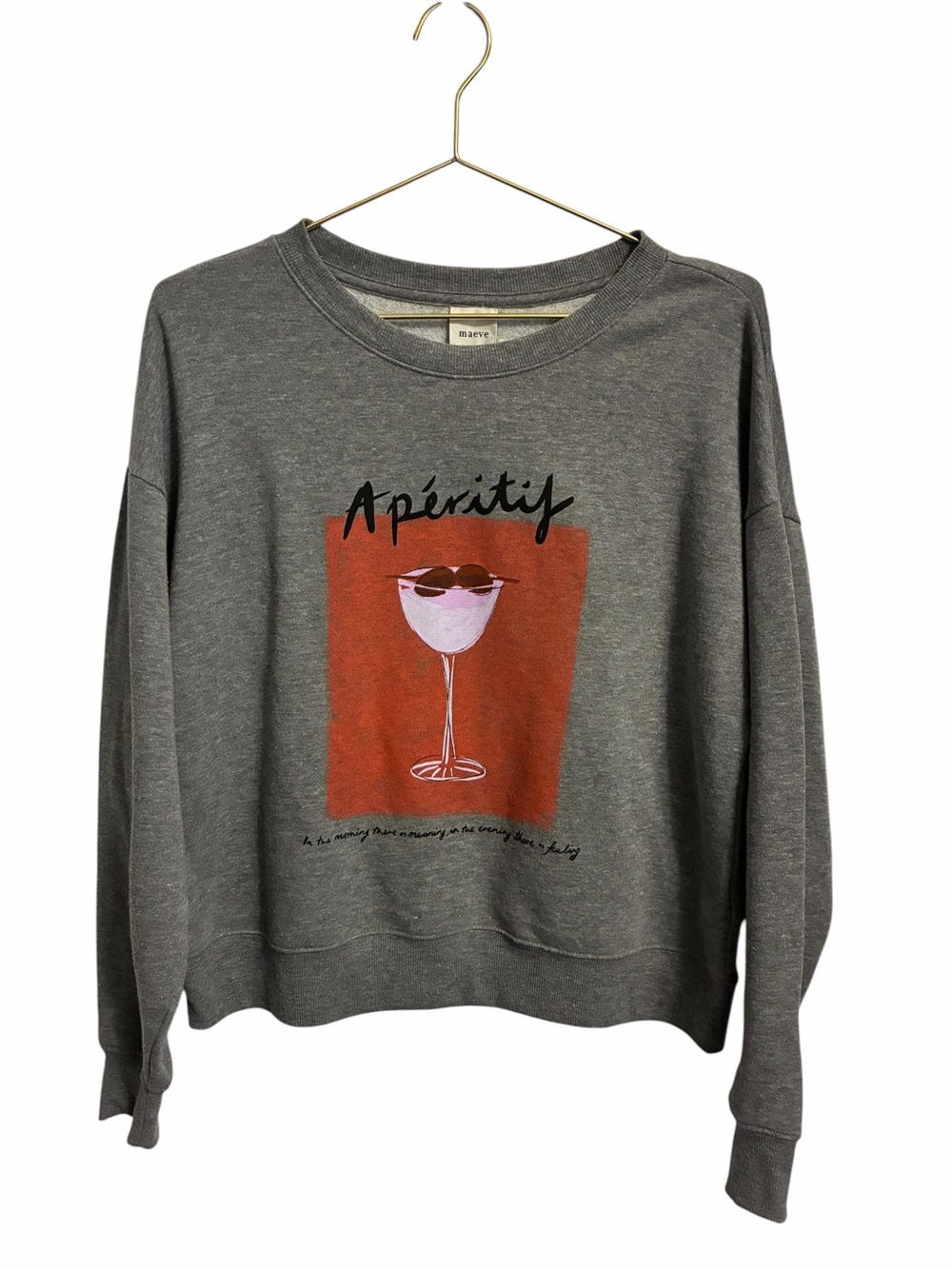 Maeve Natalia B Anthropologie Aperitif Graphic Sweatshirt Grey Small - Picture 2 of 6